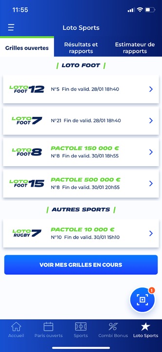 grilles ouvertes loto sport