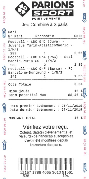 ticket prise de jeu parions sport